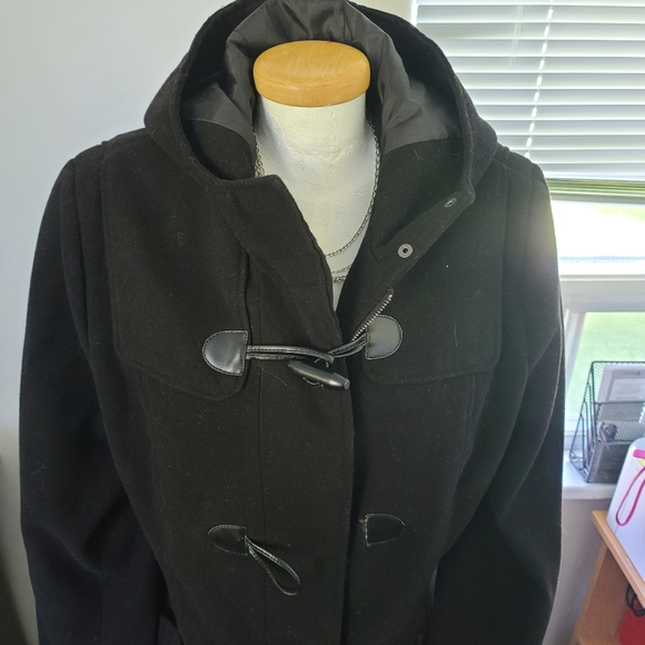 Woman Black Pea coat Jacket with Hood - Picture 5 of 6